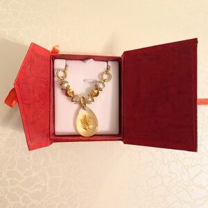 Gold-Tone Butterfly Pendant Necklace with bead accents